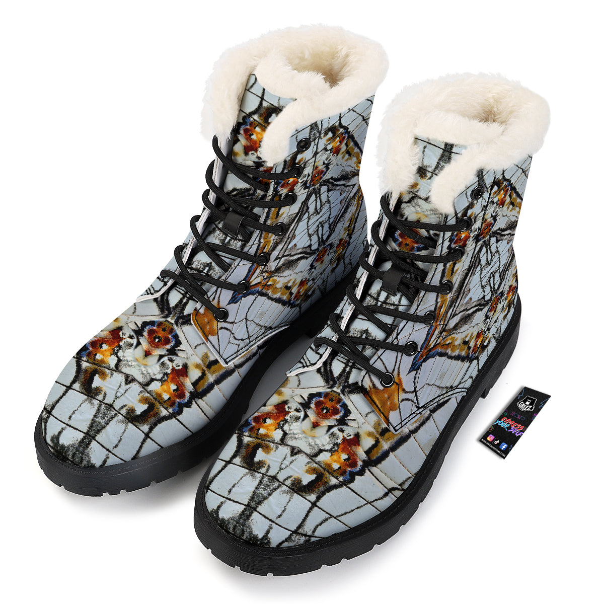 Butterfly Wing Skin Grey Print Winter Boots-grizzshop