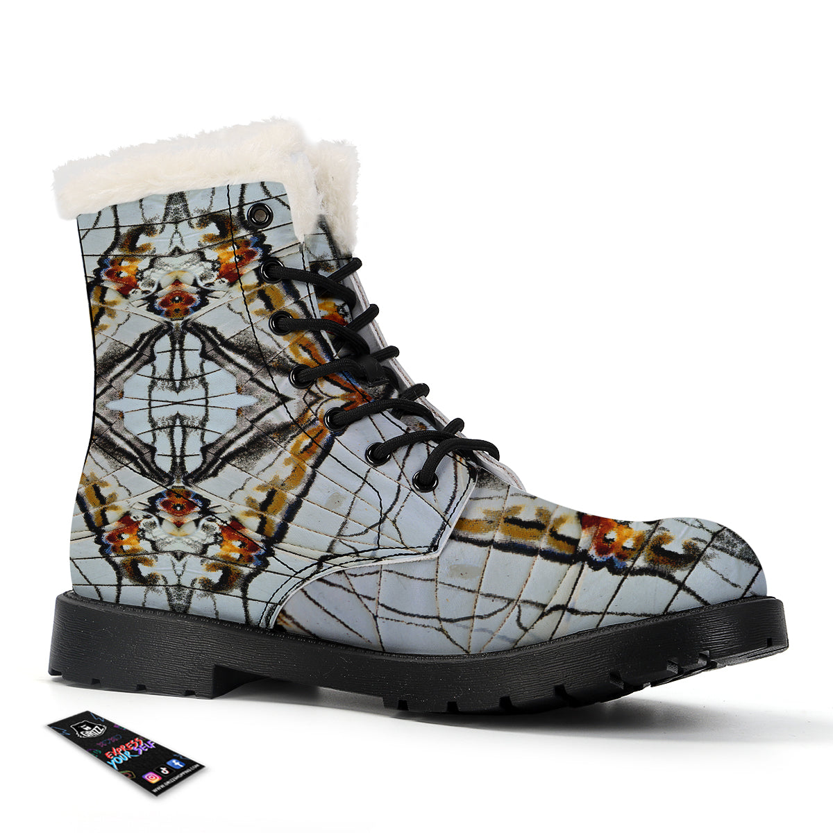 Butterfly Wing Skin Grey Print Winter Boots-grizzshop