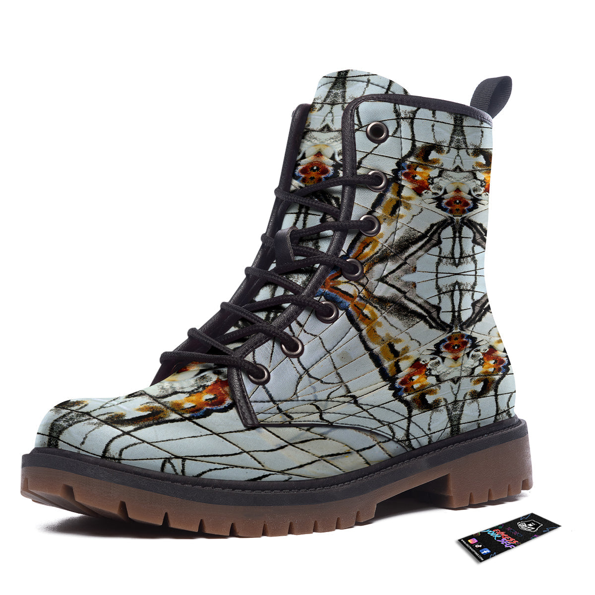 Butterfly Wing Skin Grey Print Work Boots-grizzshop