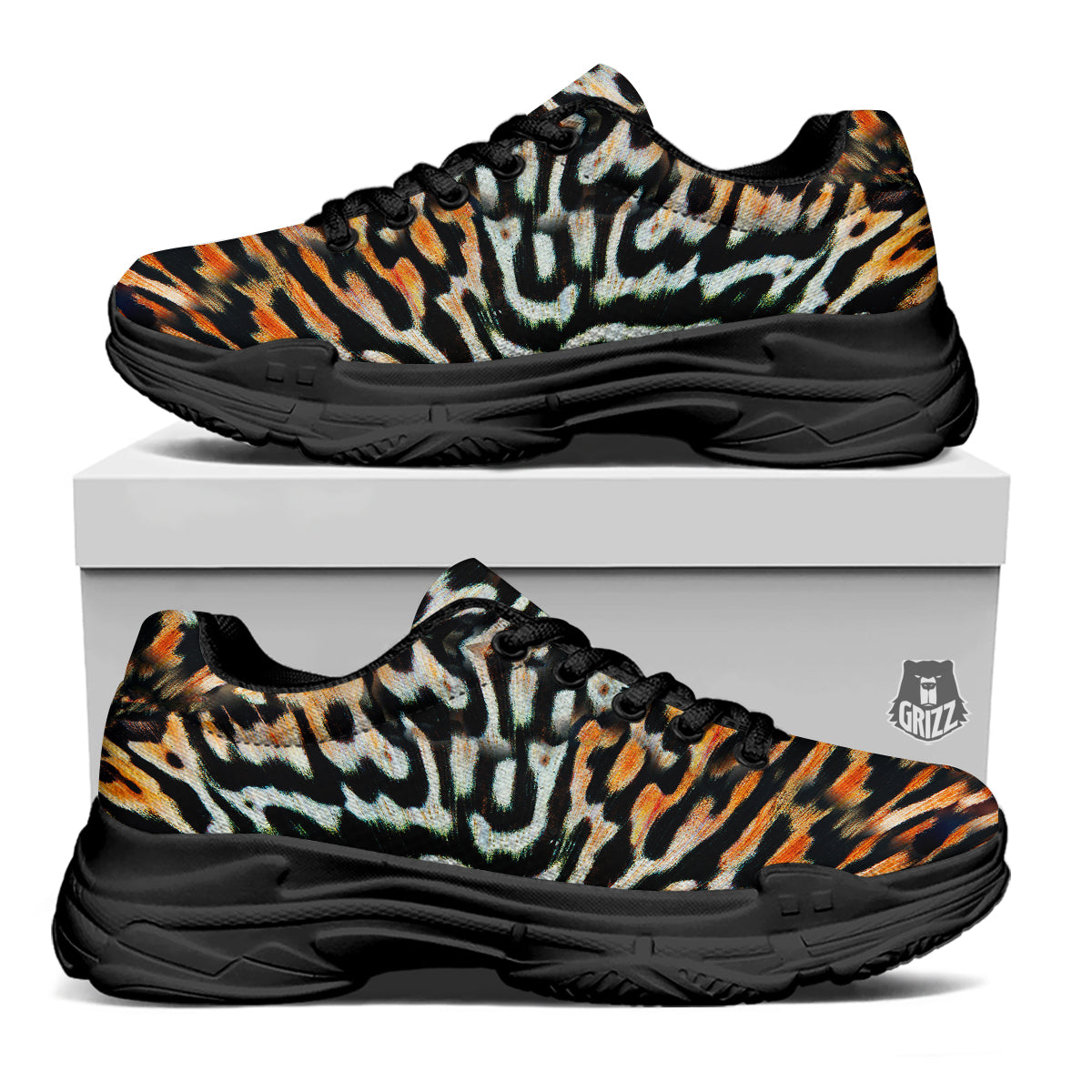 Butterfly Wing Skin Orage Print Black Chunky Shoes-grizzshop