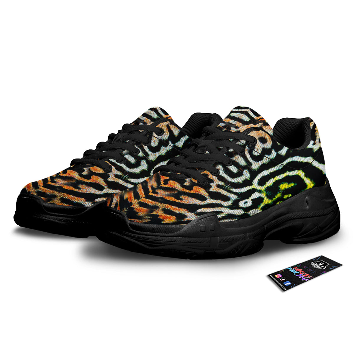 Butterfly Wing Skin Orage Print Black Chunky Shoes-grizzshop