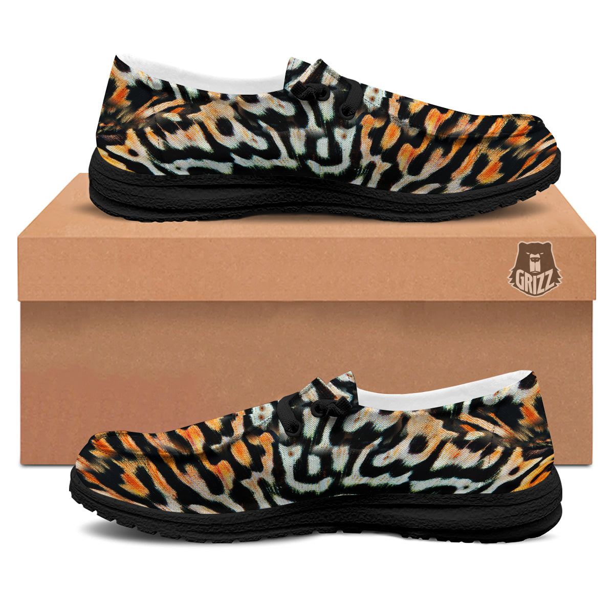 Butterfly Wing Skin Orage Print Black Loafers-grizzshop