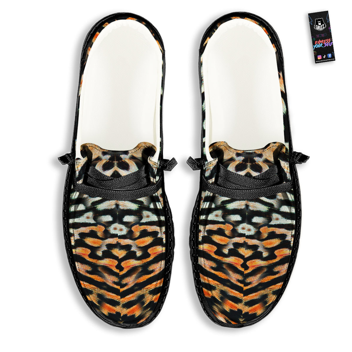 Butterfly Wing Skin Orage Print Black Loafers-grizzshop