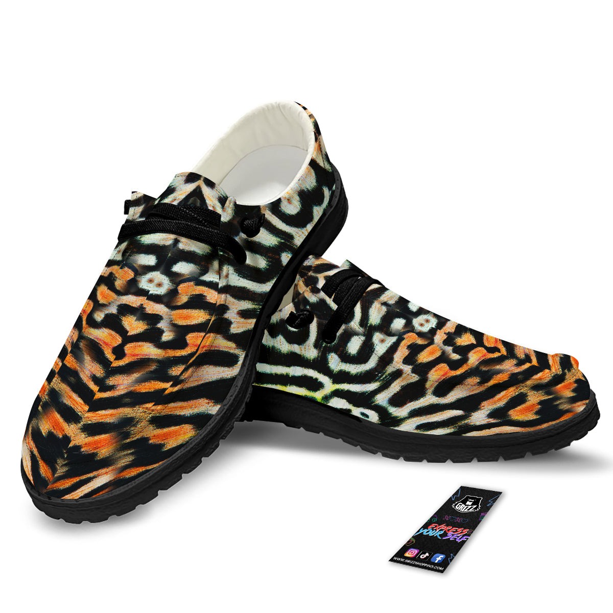 Butterfly Wing Skin Orage Print Black Loafers-grizzshop