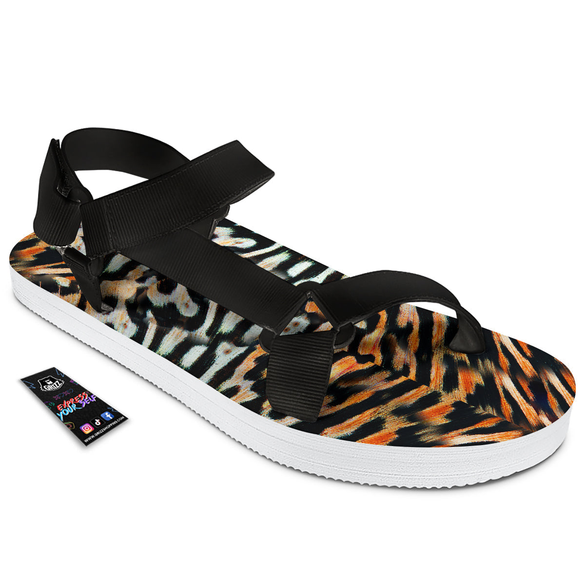 Butterfly Wing Skin Orage Print Black Open Toe Sandals-grizzshop