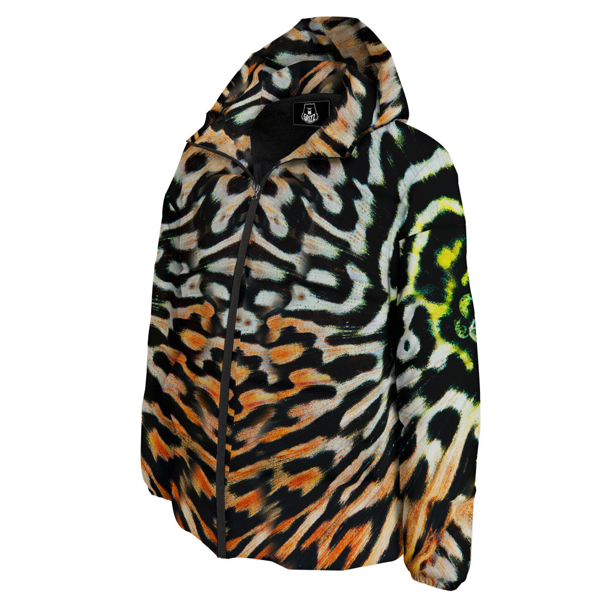 Butterfly Wing Skin Orage Print Down Jacket-grizzshop