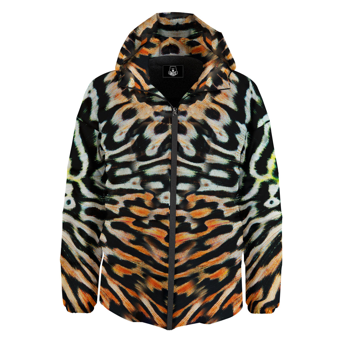 Butterfly Wing Skin Orage Print Down Jacket-grizzshop