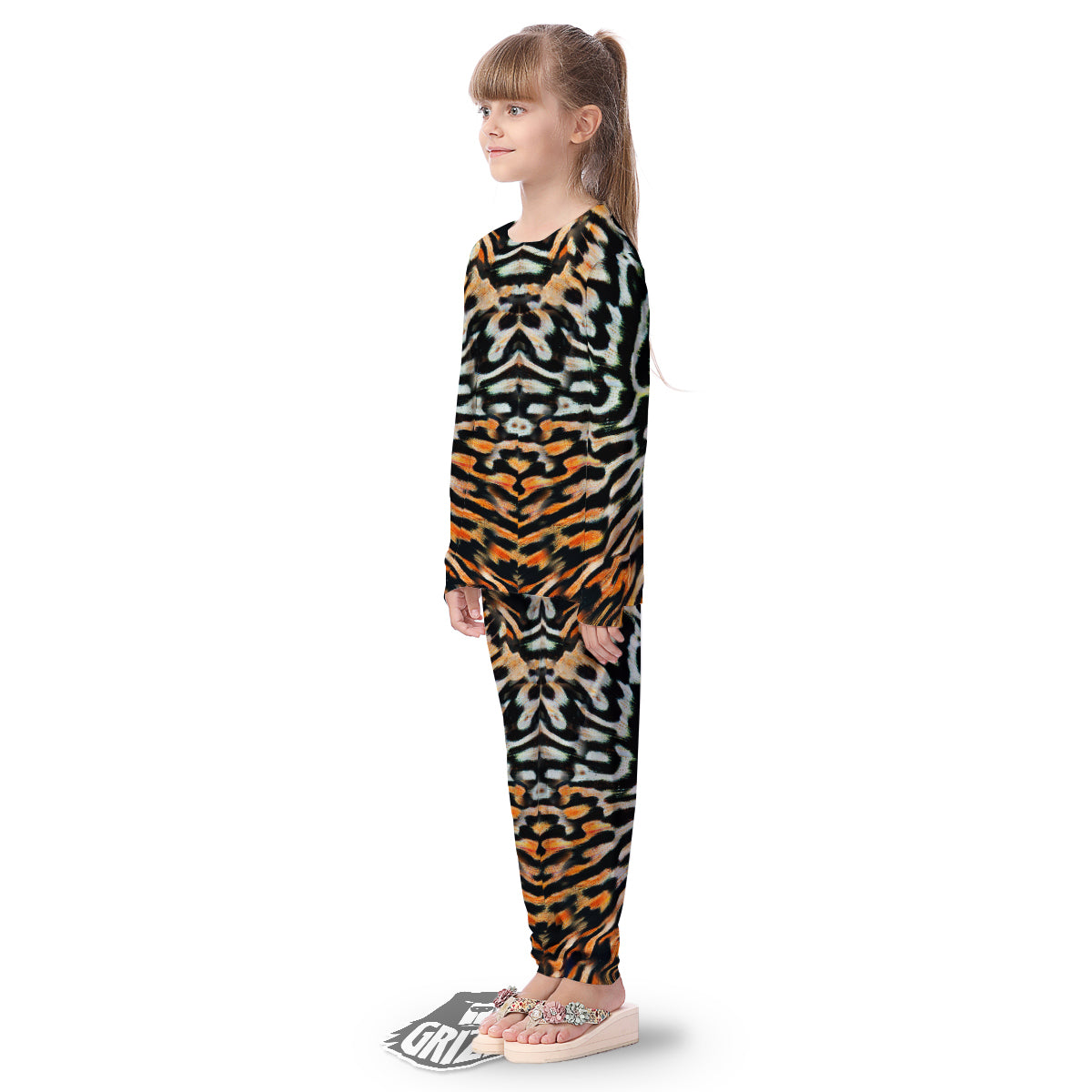 Butterfly Wing Skin Orage Print Kid's Pajamas-grizzshop