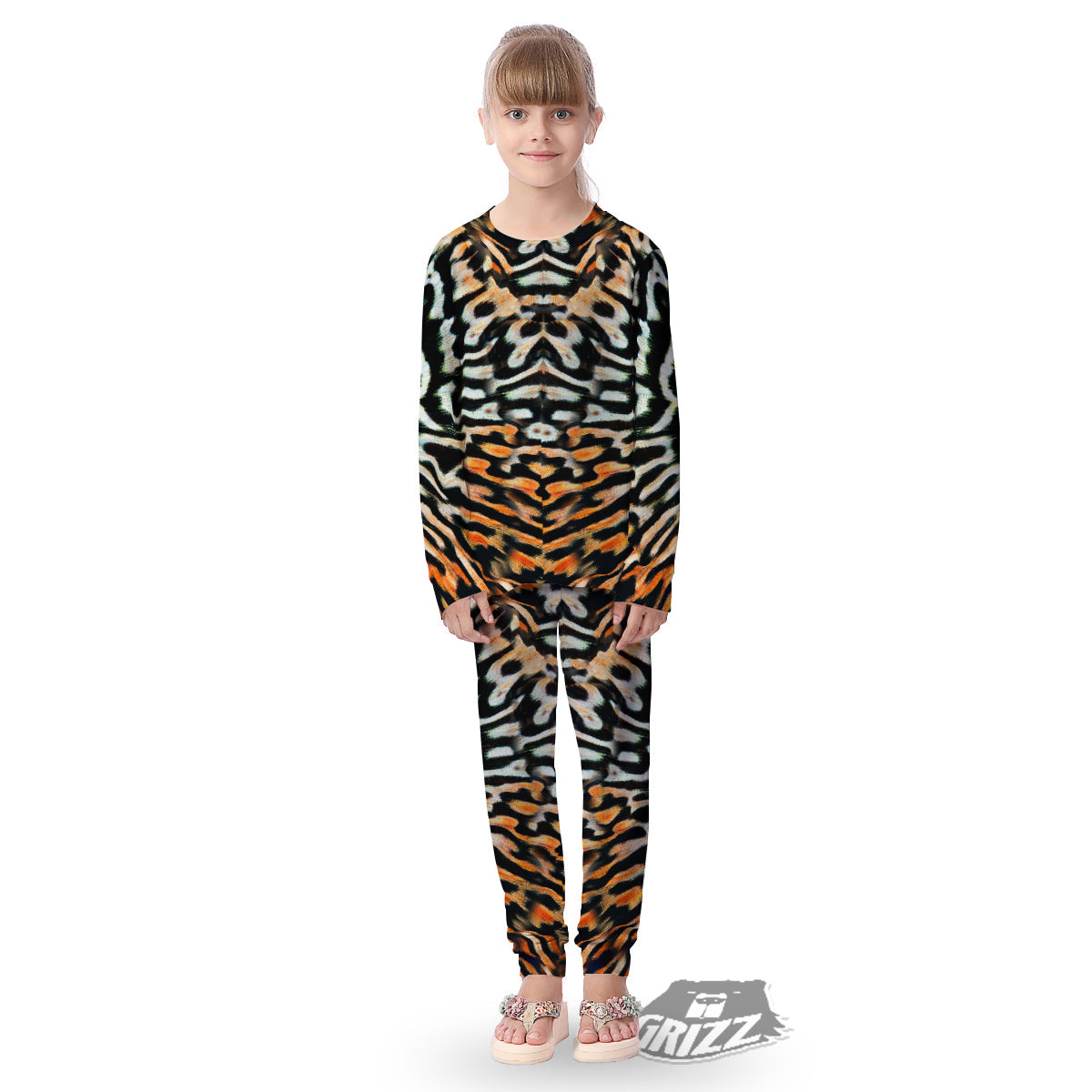 Butterfly Wing Skin Orage Print Kid's Pajamas-grizzshop