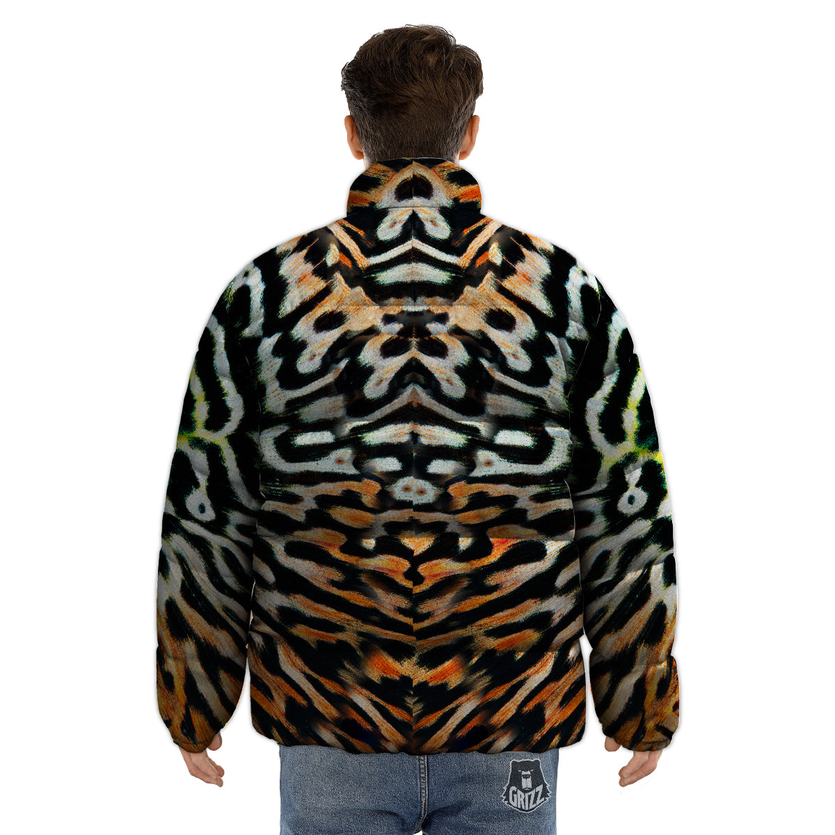 Butterfly Wing Skin Orage Print Puffer Jacket-grizzshop