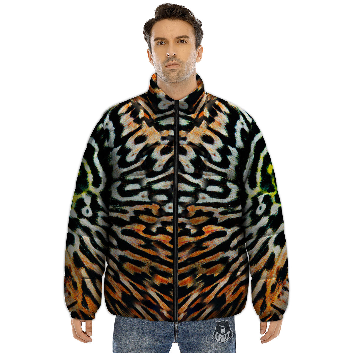 Butterfly Wing Skin Orage Print Puffer Jacket-grizzshop