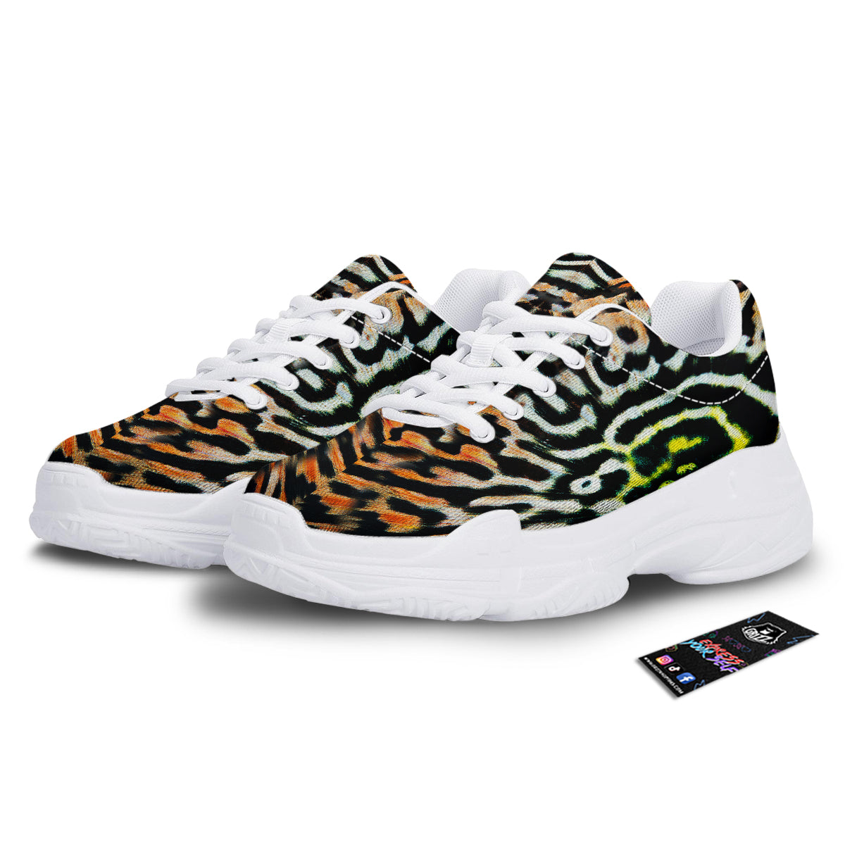 Butterfly Wing Skin Orage Print White Chunky Shoes-grizzshop