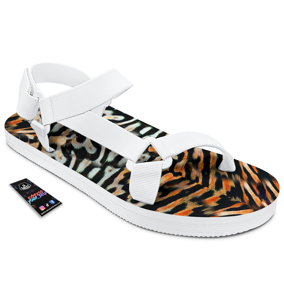 Butterfly Wing Skin Orage Print White Open Toe Sandals-grizzshop