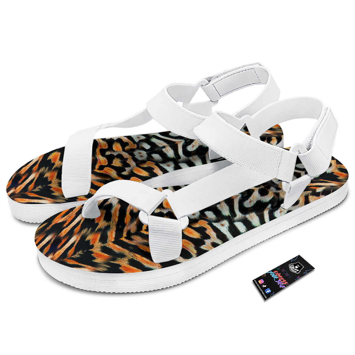 Butterfly Wing Skin Orage Print White Open Toe Sandals-grizzshop