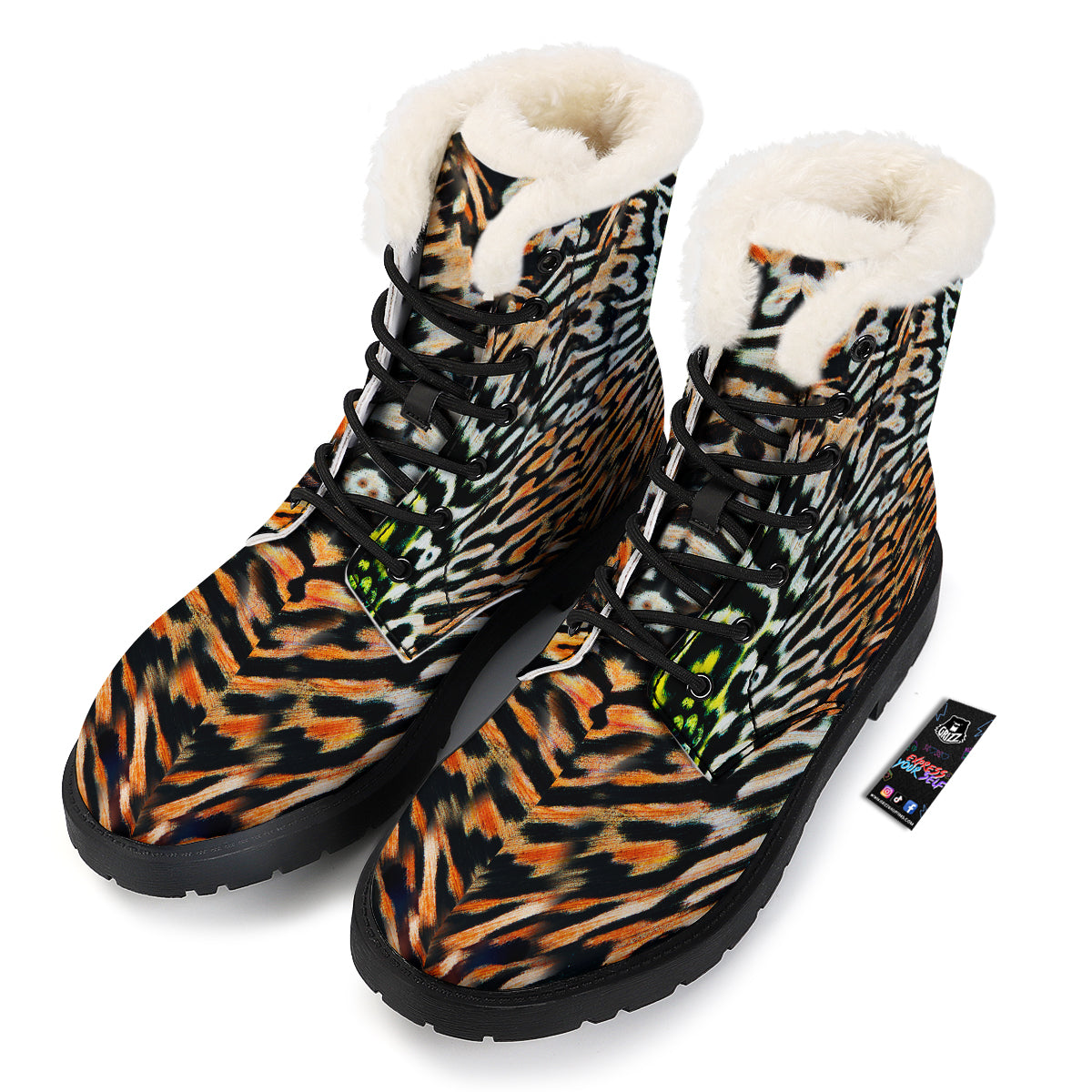 Butterfly Wing Skin Orage Print Winter Boots-grizzshop