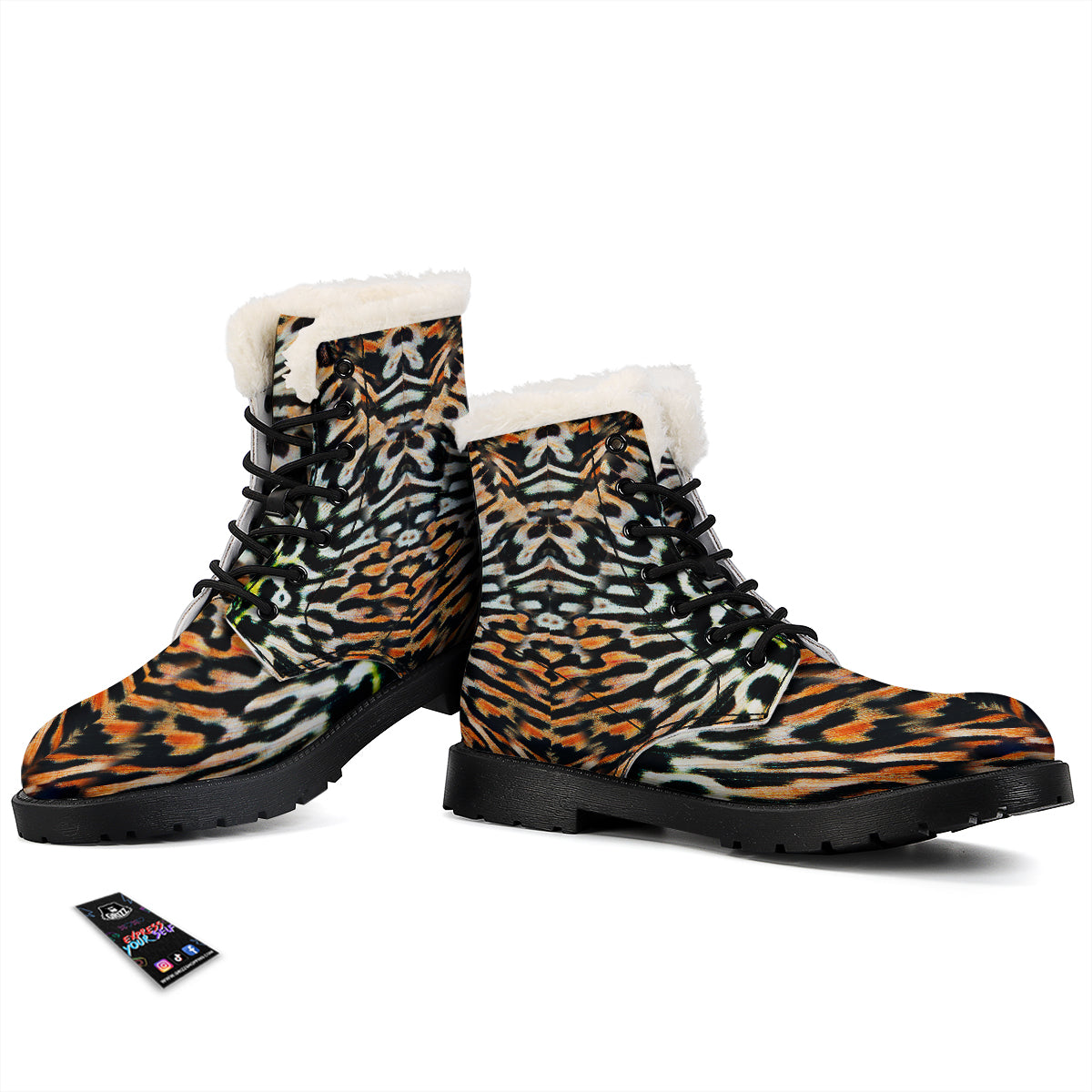 Butterfly Wing Skin Orage Print Winter Boots-grizzshop
