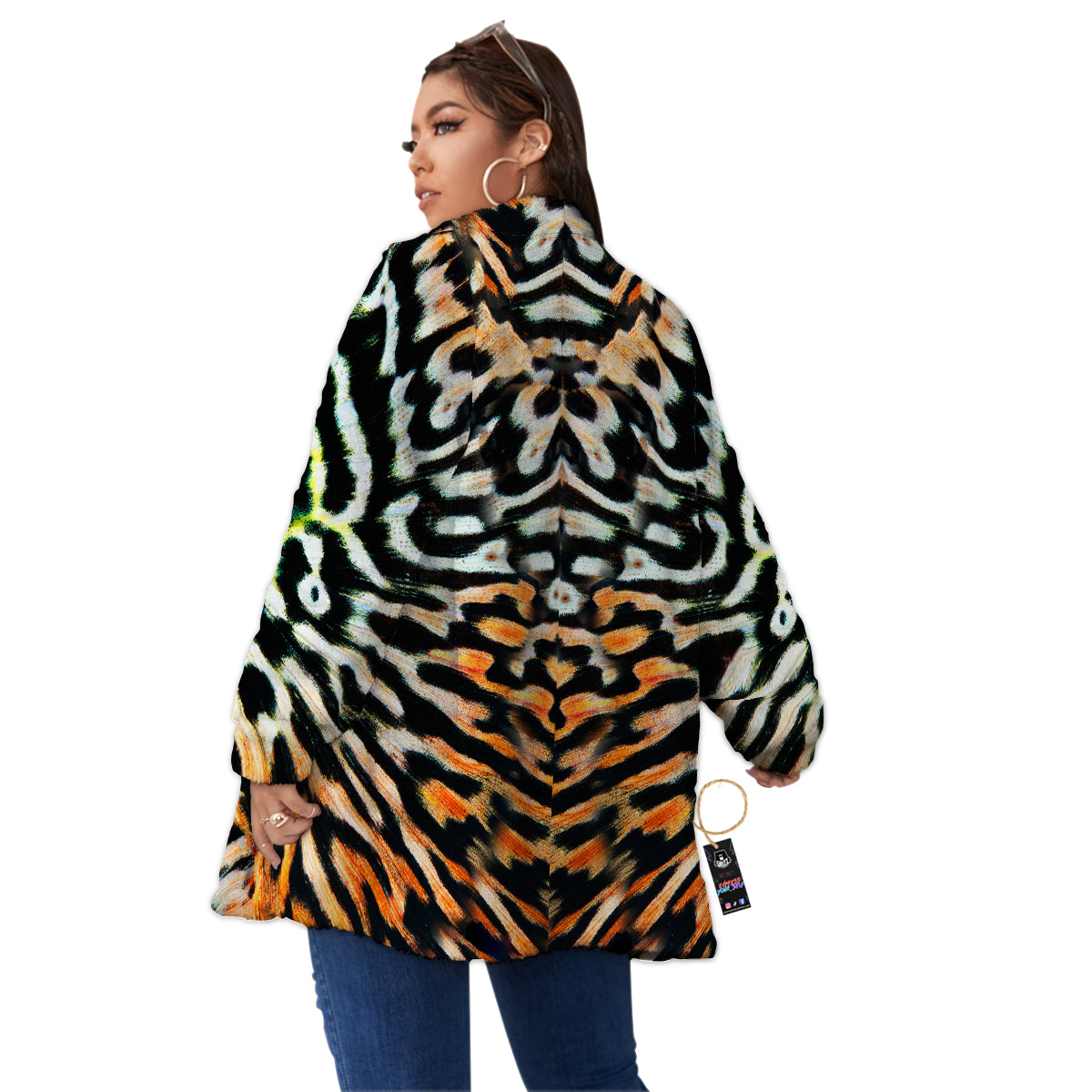 Butterfly Wing Skin Orage Print Women's Sherpa Jacket-grizzshop