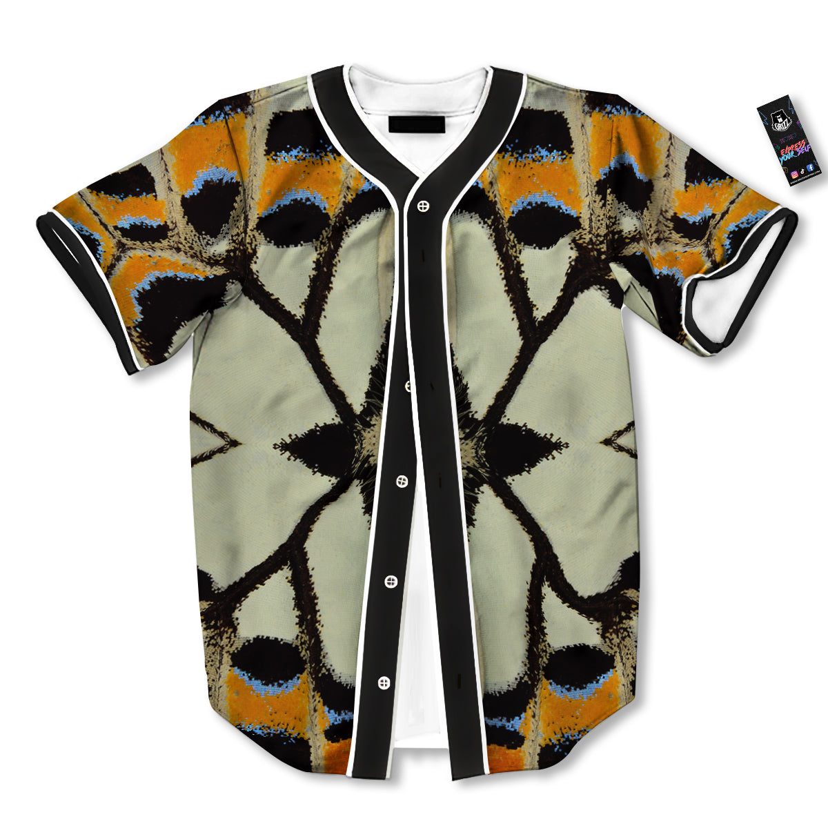 Butterfly Wing Skin White Orange Print Baseball Jersey-grizzshop