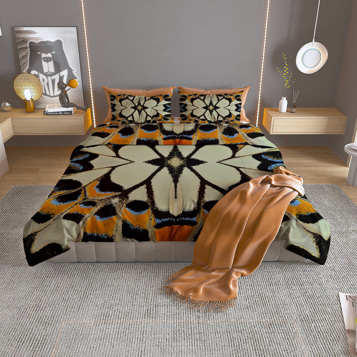 Butterfly Wing Skin White Orange Print Duvet Cover Bedding Set