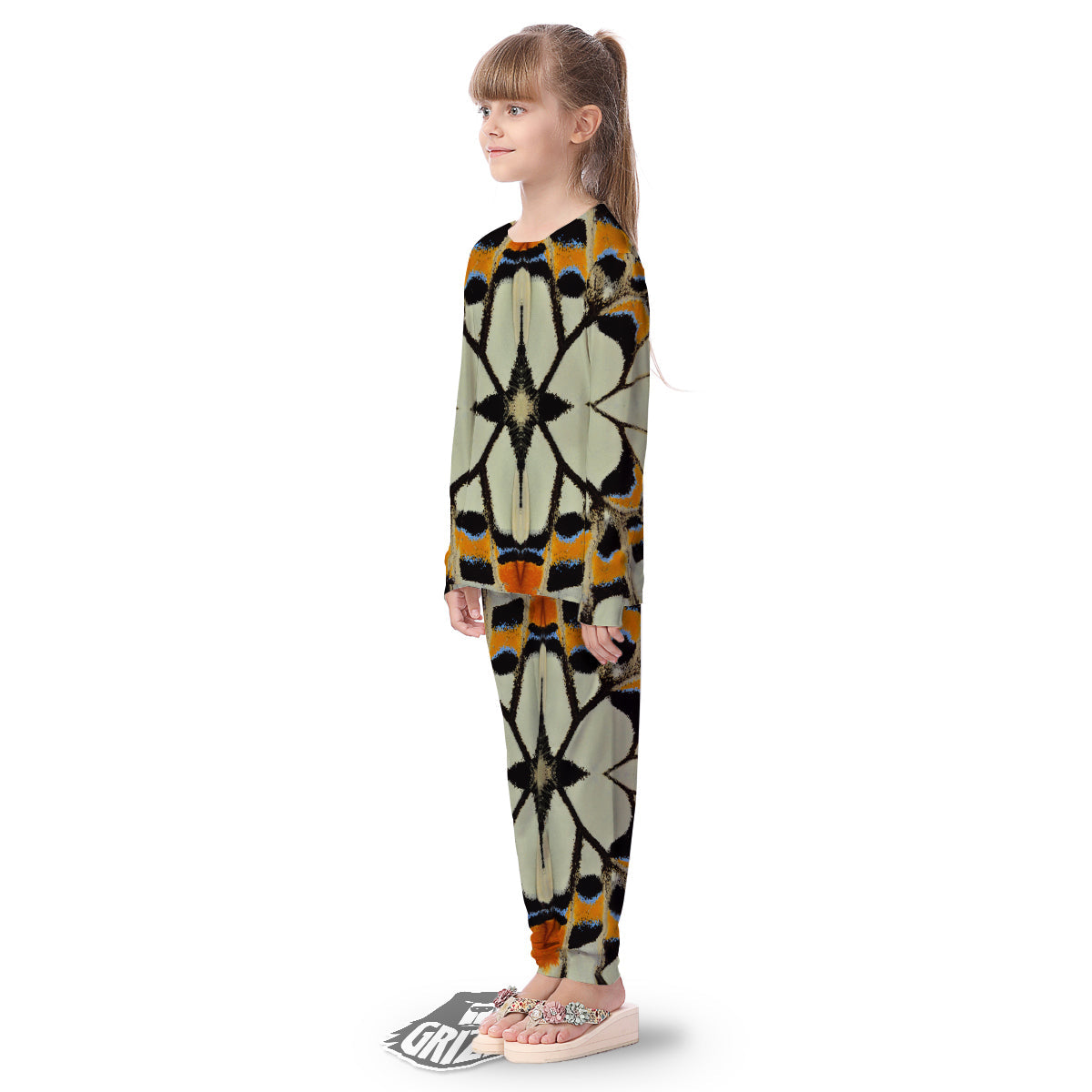 Butterfly Wing Skin White Orange Print Kid's Pajamas-grizzshop