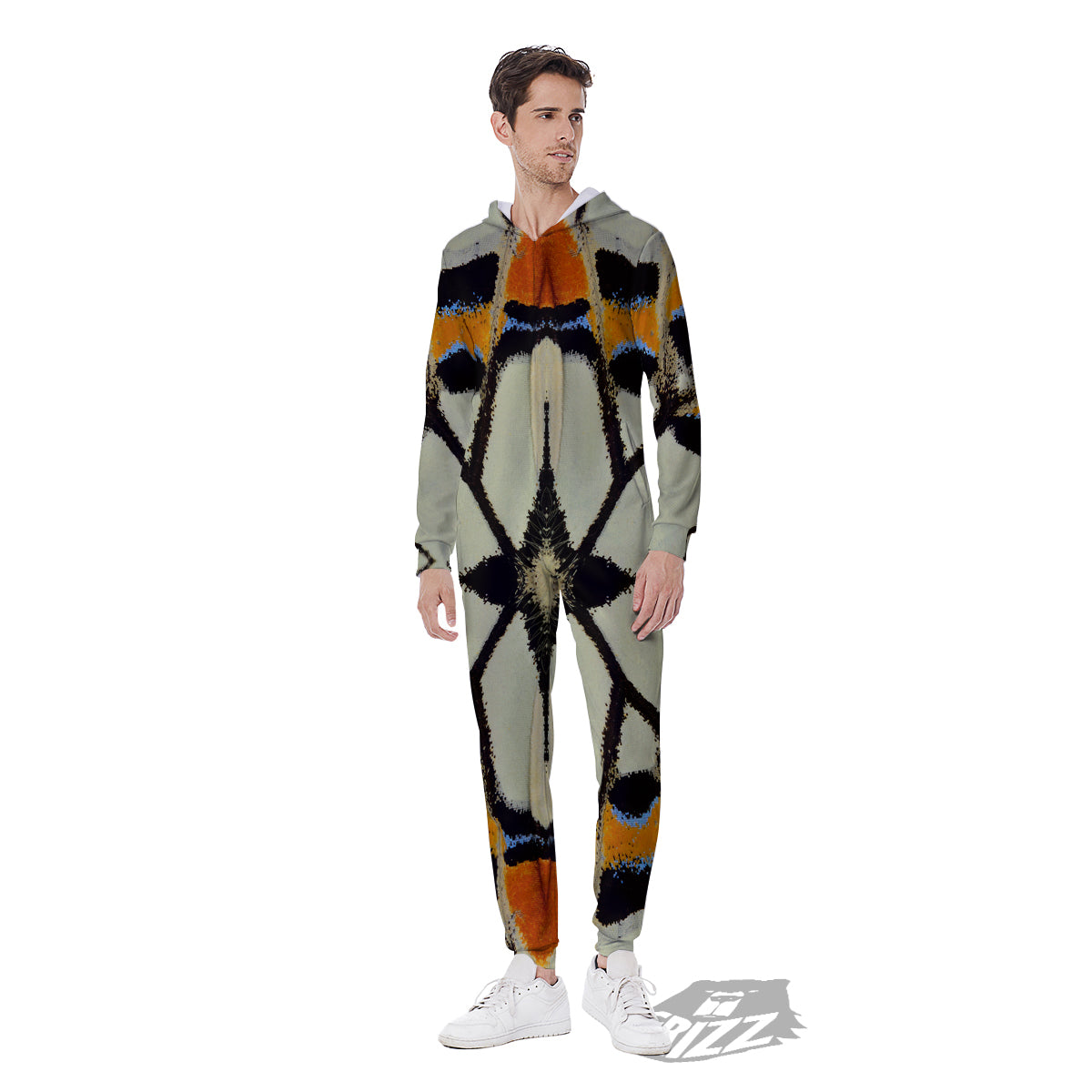Butterfly Wing Skin White Orange Print Men's Jumpsuit-grizzshop