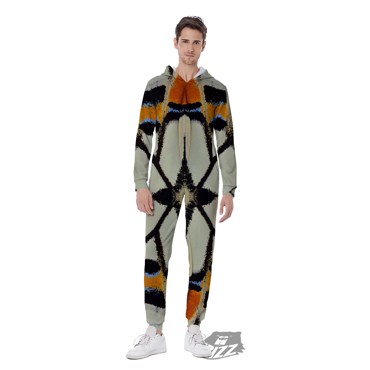 Butterfly Wing Skin White Orange Print Men's Jumpsuit-grizzshop