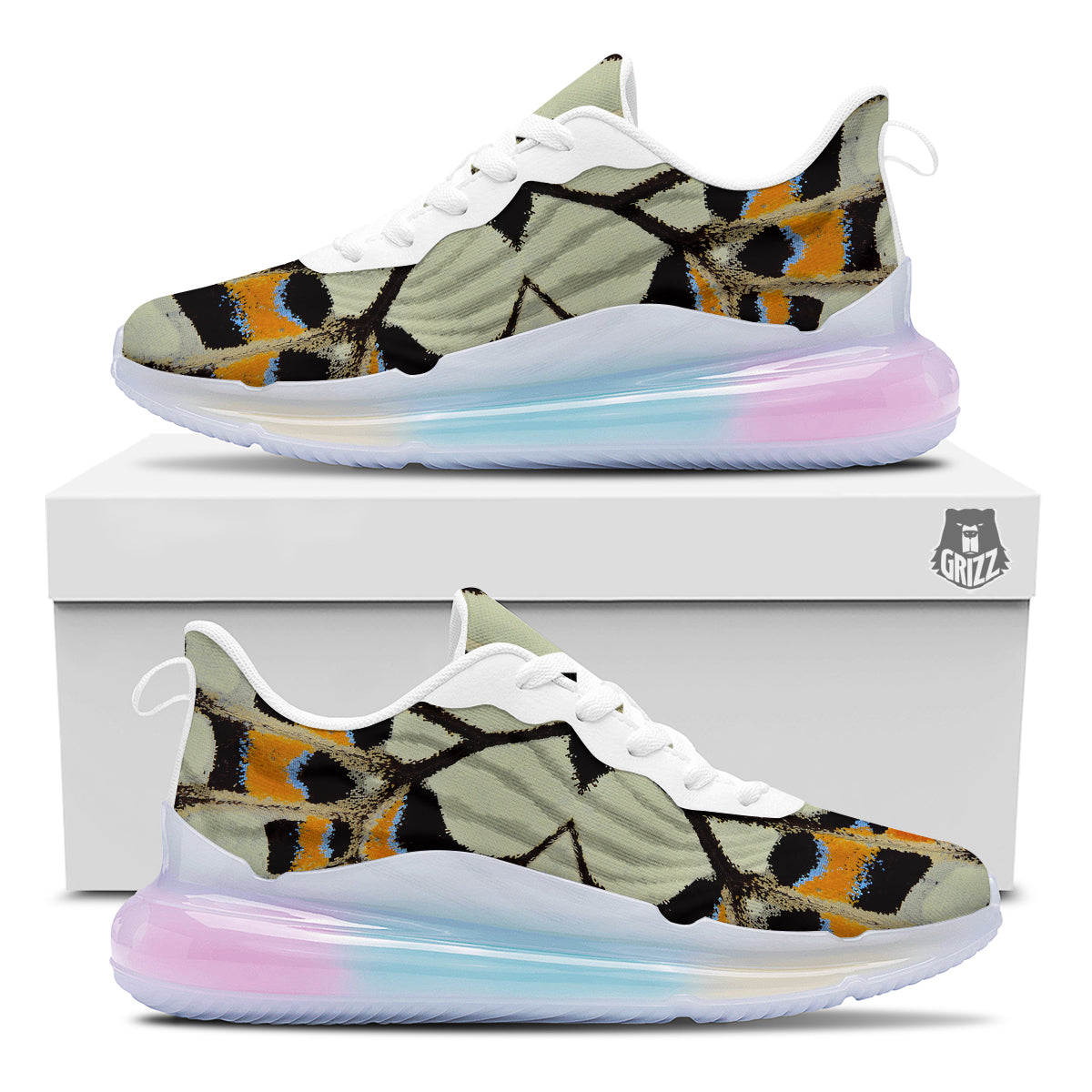 Butterfly Wing Skin White Orange Print Running Sneakers-grizzshop