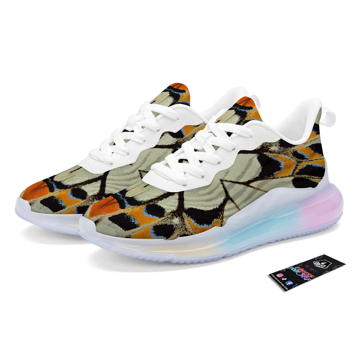 Butterfly Wing Skin White Orange Print Running Sneakers-grizzshop