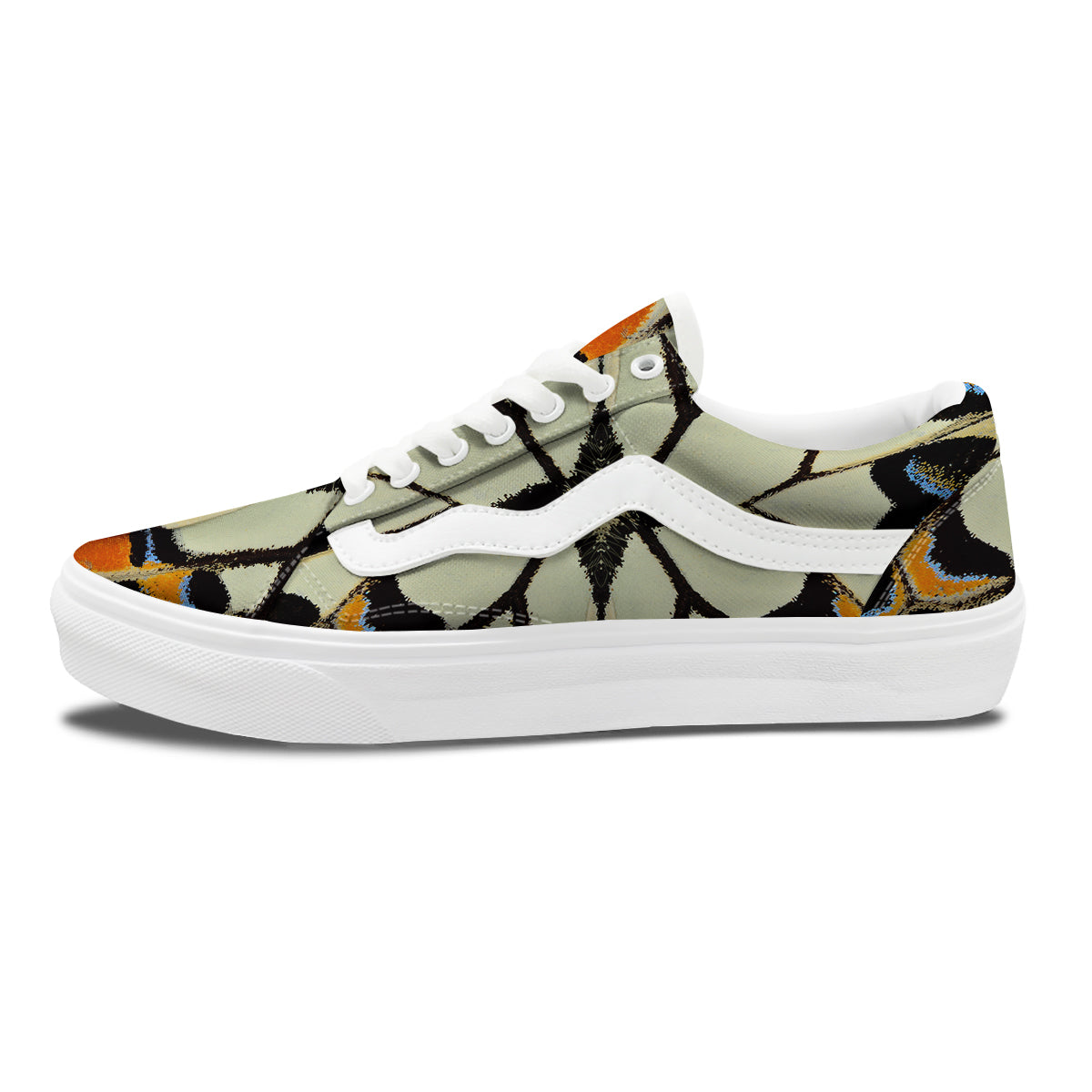 Butterfly Wing Skin White Orange Print Skate Shoes-grizzshop