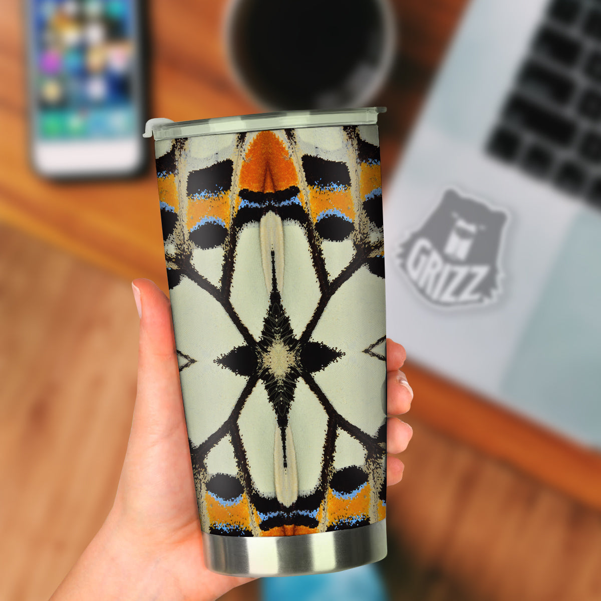 Butterfly Wing Skin White Orange Print Tumbler-grizzshop
