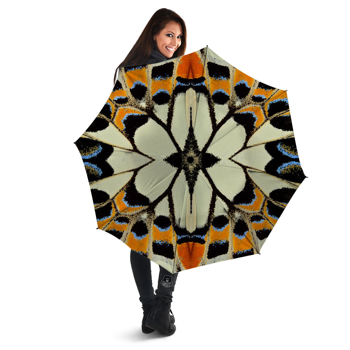 Butterfly Wing Skin White Orange Print Umbrella-grizzshop