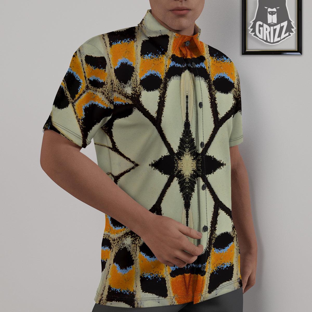 Butterfly Wing Skin White Orange Print Untucked Shirts-grizzshop