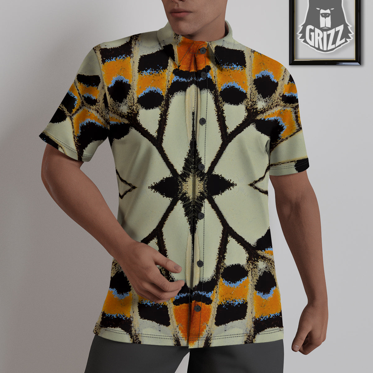 Butterfly Wing Skin White Orange Print Untucked Shirts-grizzshop