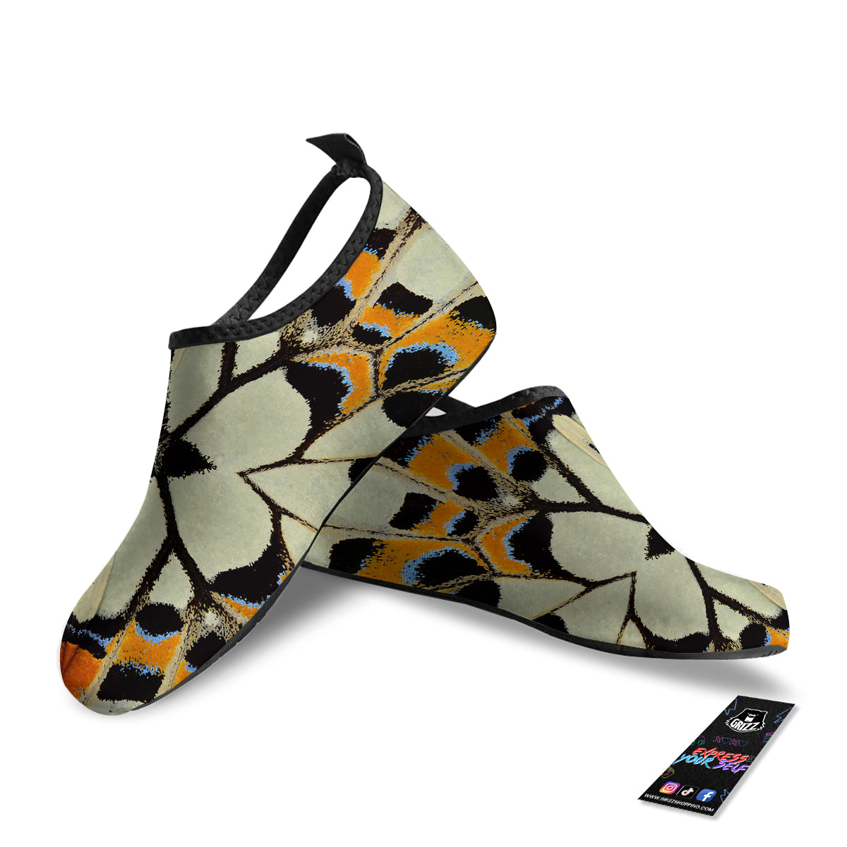 Butterfly Wing Skin White Orange Print Water Shoes-grizzshop