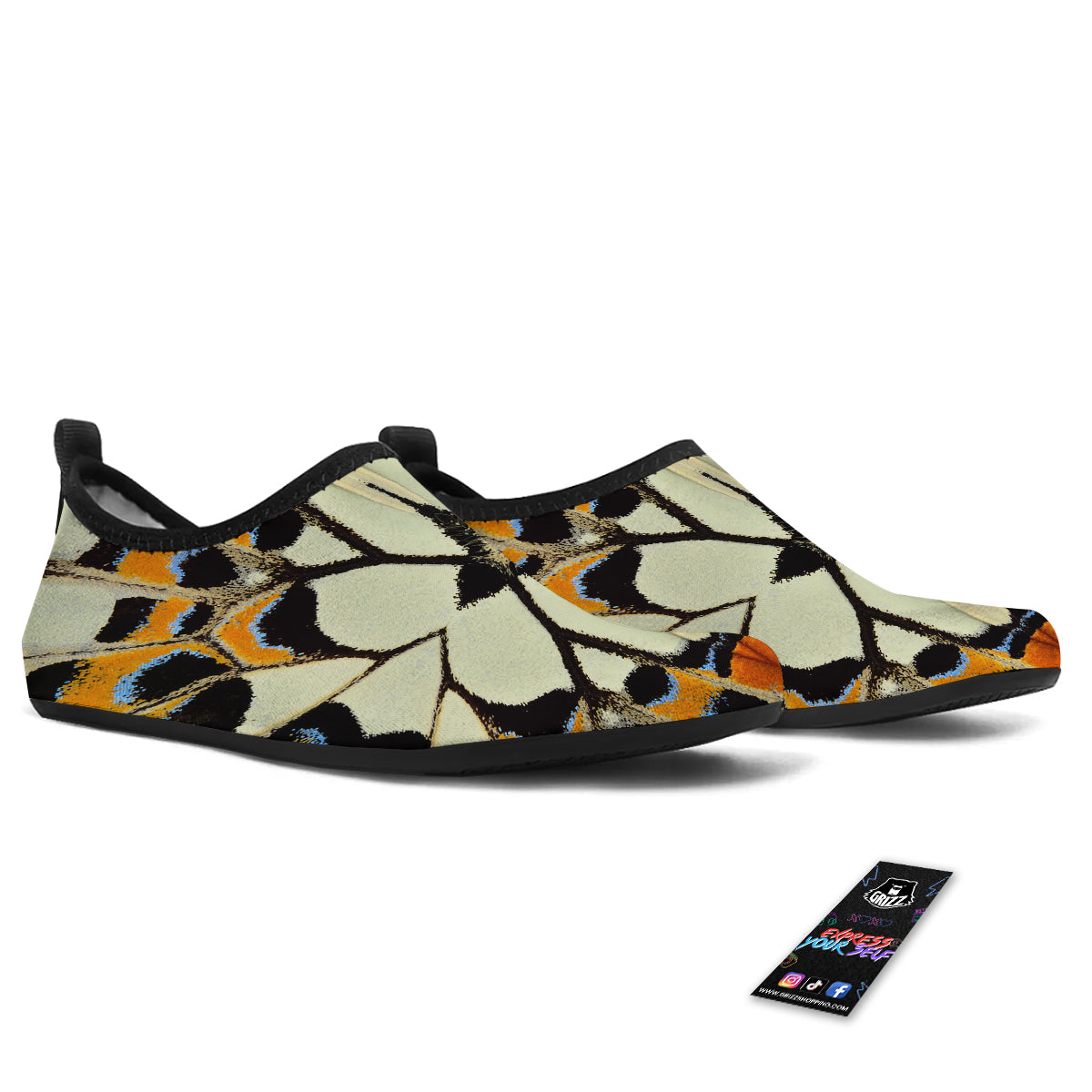 Butterfly Wing Skin White Orange Print Water Shoes-grizzshop