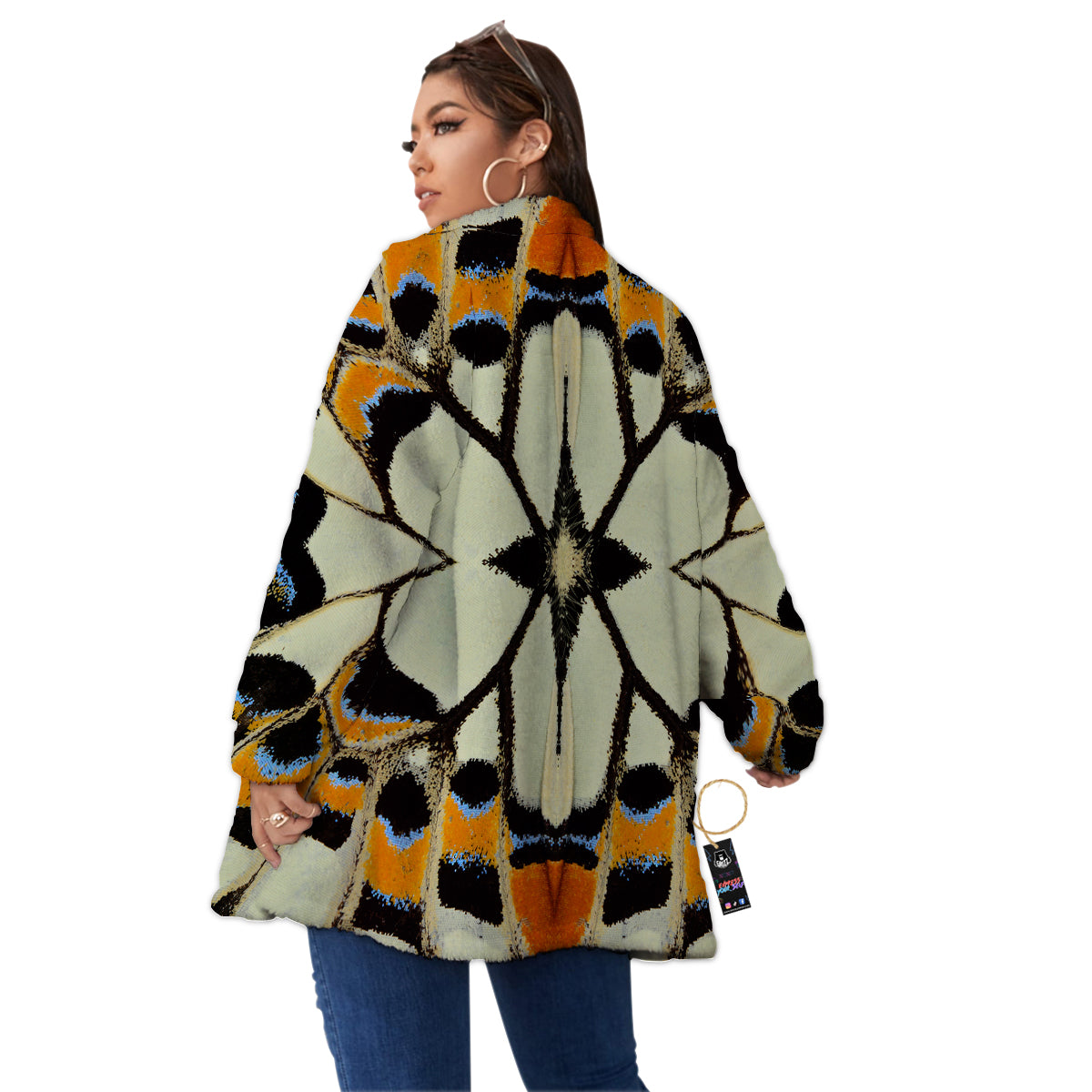 Butterfly Wing Skin White Orange Print Women's Sherpa Jacket-grizzshop