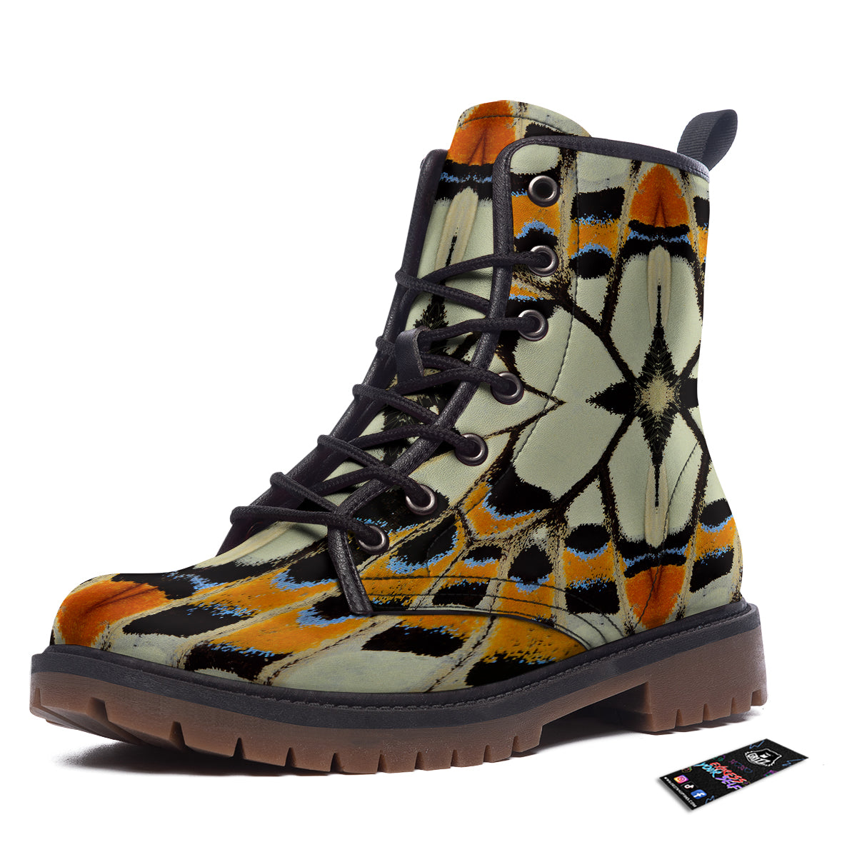 Butterfly Wing Skin White Orange Print Work Boots-grizzshop