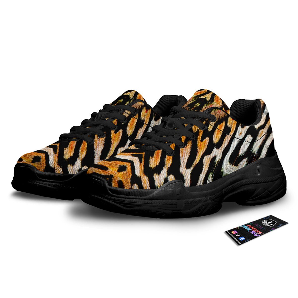 Butterfly Wing Skin White Orange Tiger Print Black Chunky Shoes-grizzshop