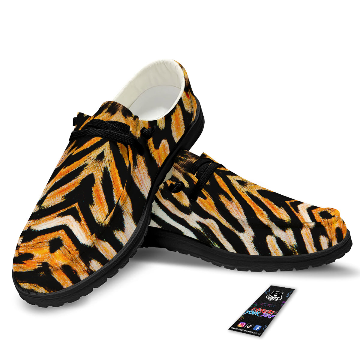 Butterfly Wing Skin White Orange Tiger Print Black Loafers-grizzshop