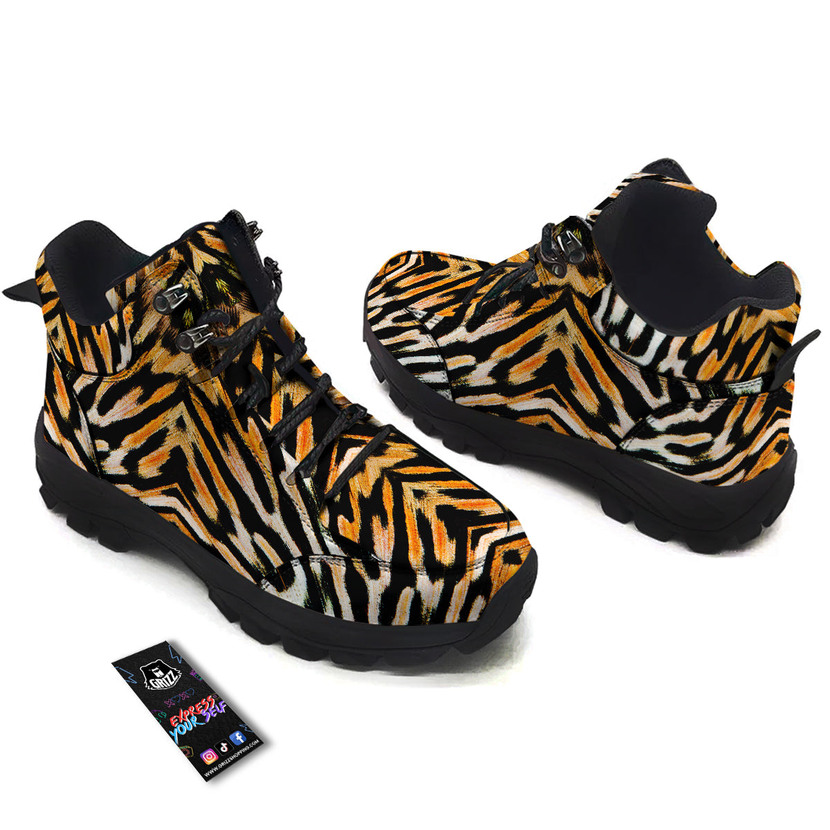 Butterfly Wing Skin White Orange Tiger Print Hiking Shoes-grizzshop