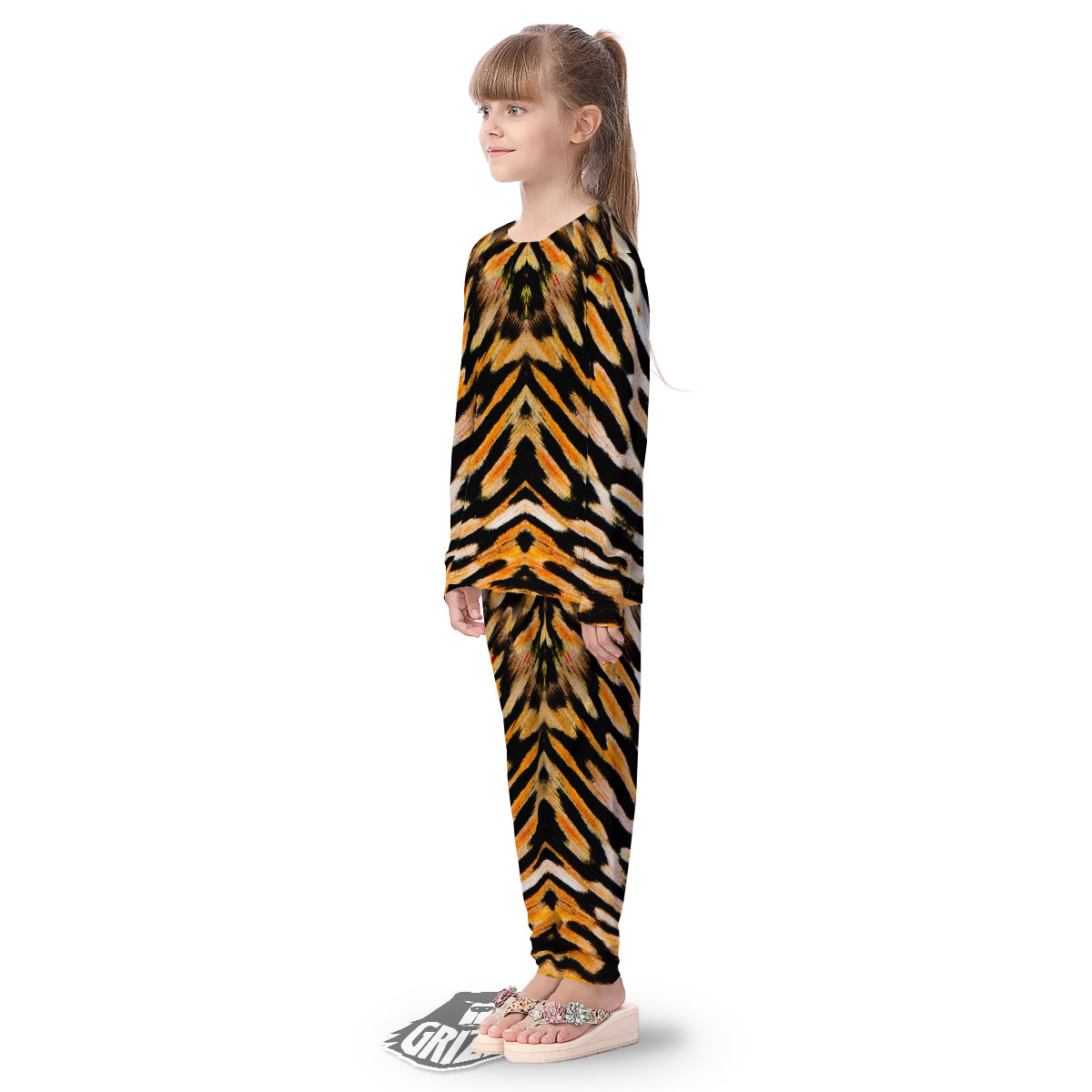 Butterfly Wing Skin White Orange Tiger Print Kid's Pajamas-grizzshop