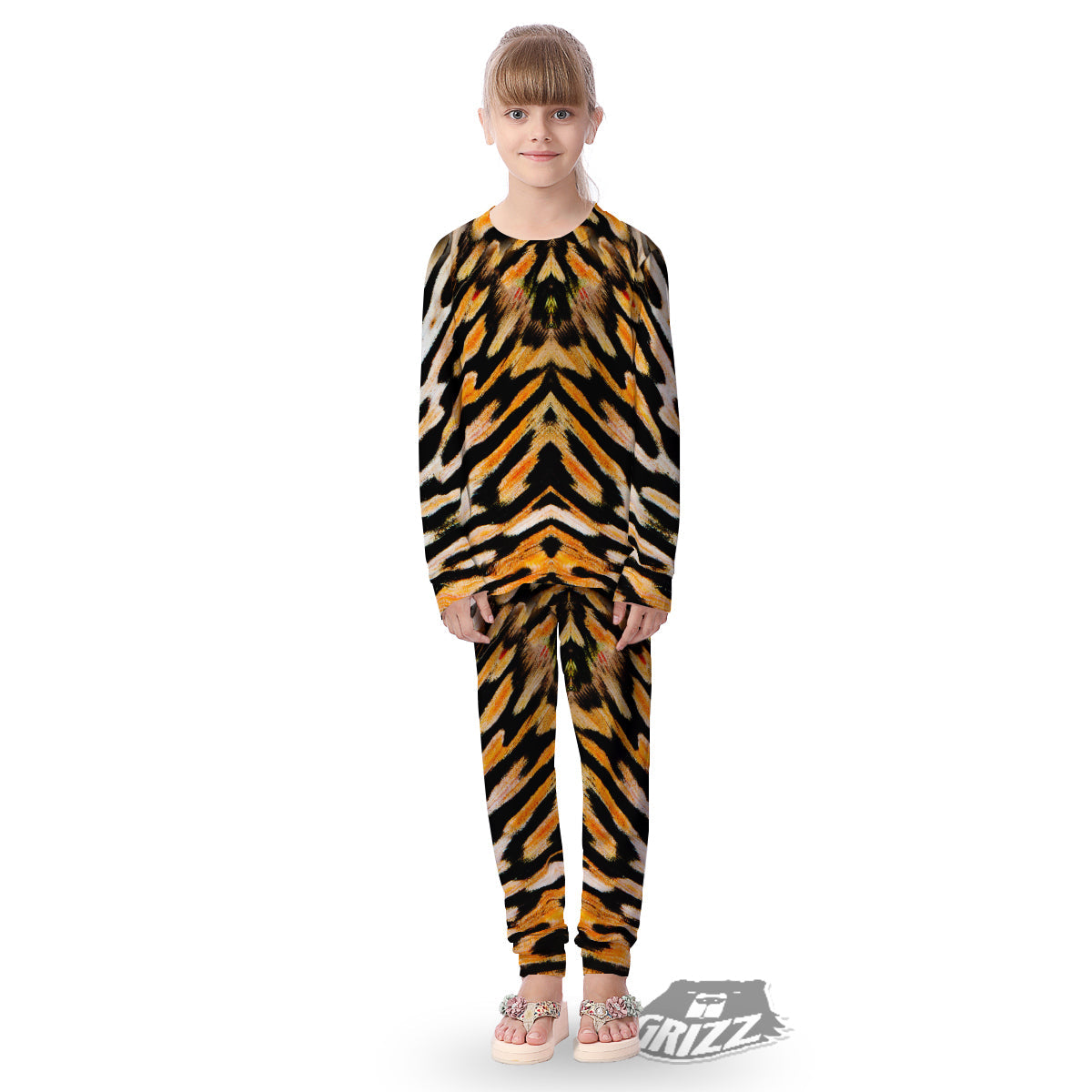 Butterfly Wing Skin White Orange Tiger Print Kid's Pajamas-grizzshop