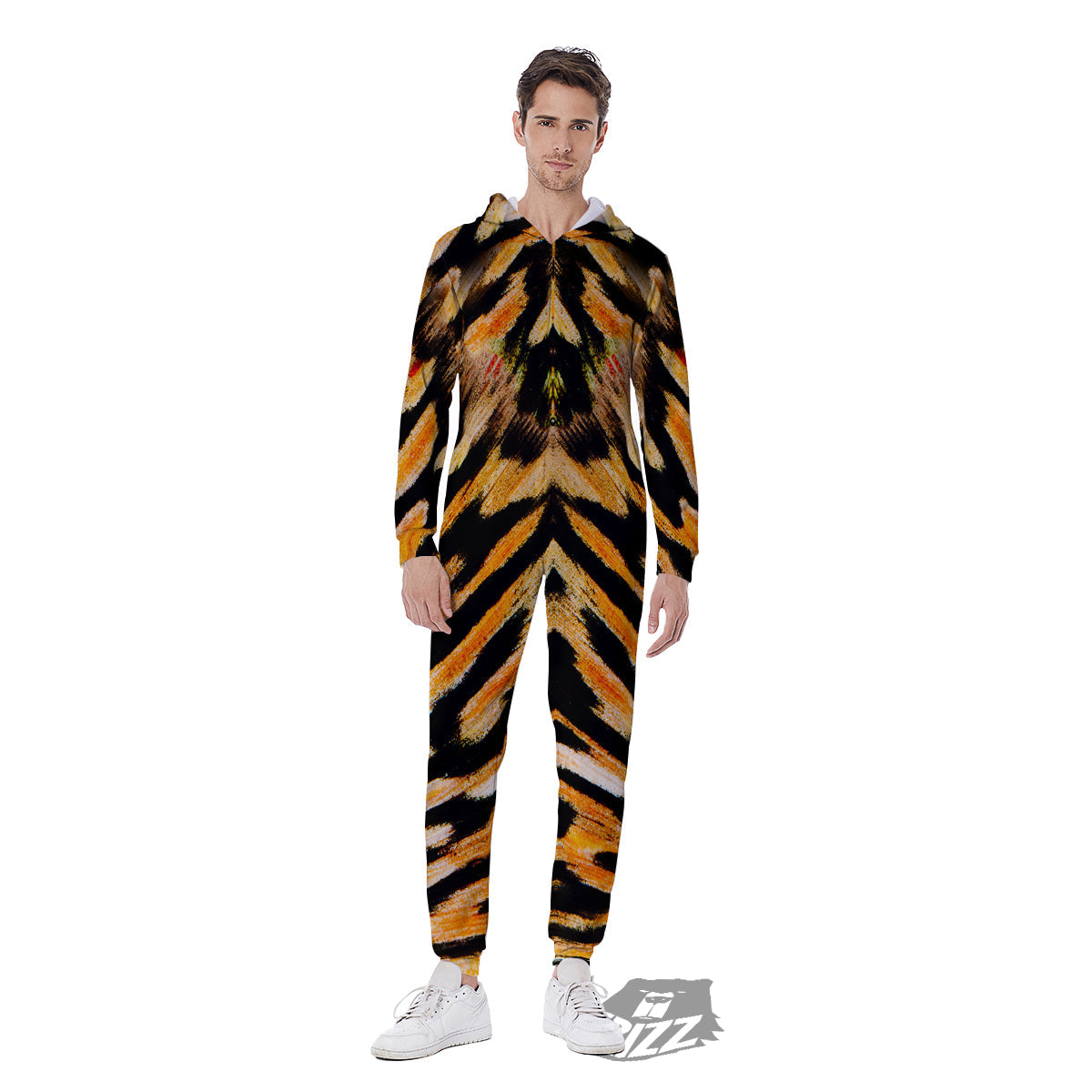 Butterfly Wing Skin White Orange Tiger Print Men's Jumpsuit-grizzshop