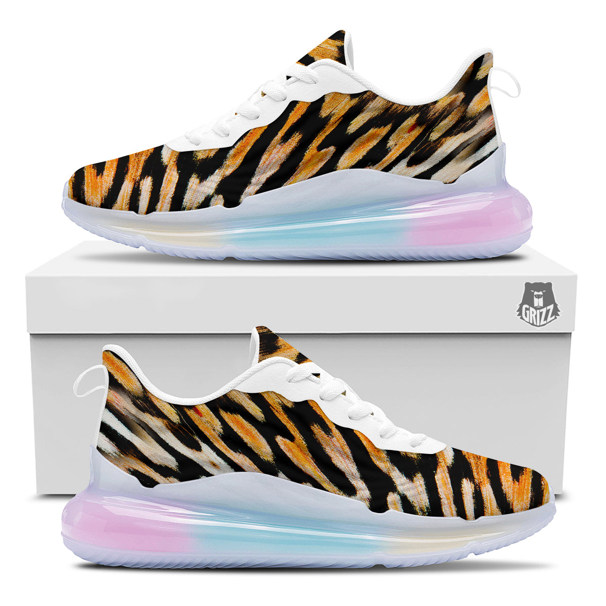 Butterfly Wing Skin White Orange Tiger Print Running Sneakers-grizzshop