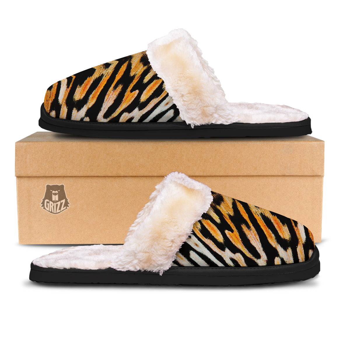 Butterfly Wing Skin White Orange Tiger Print Slippers-grizzshop