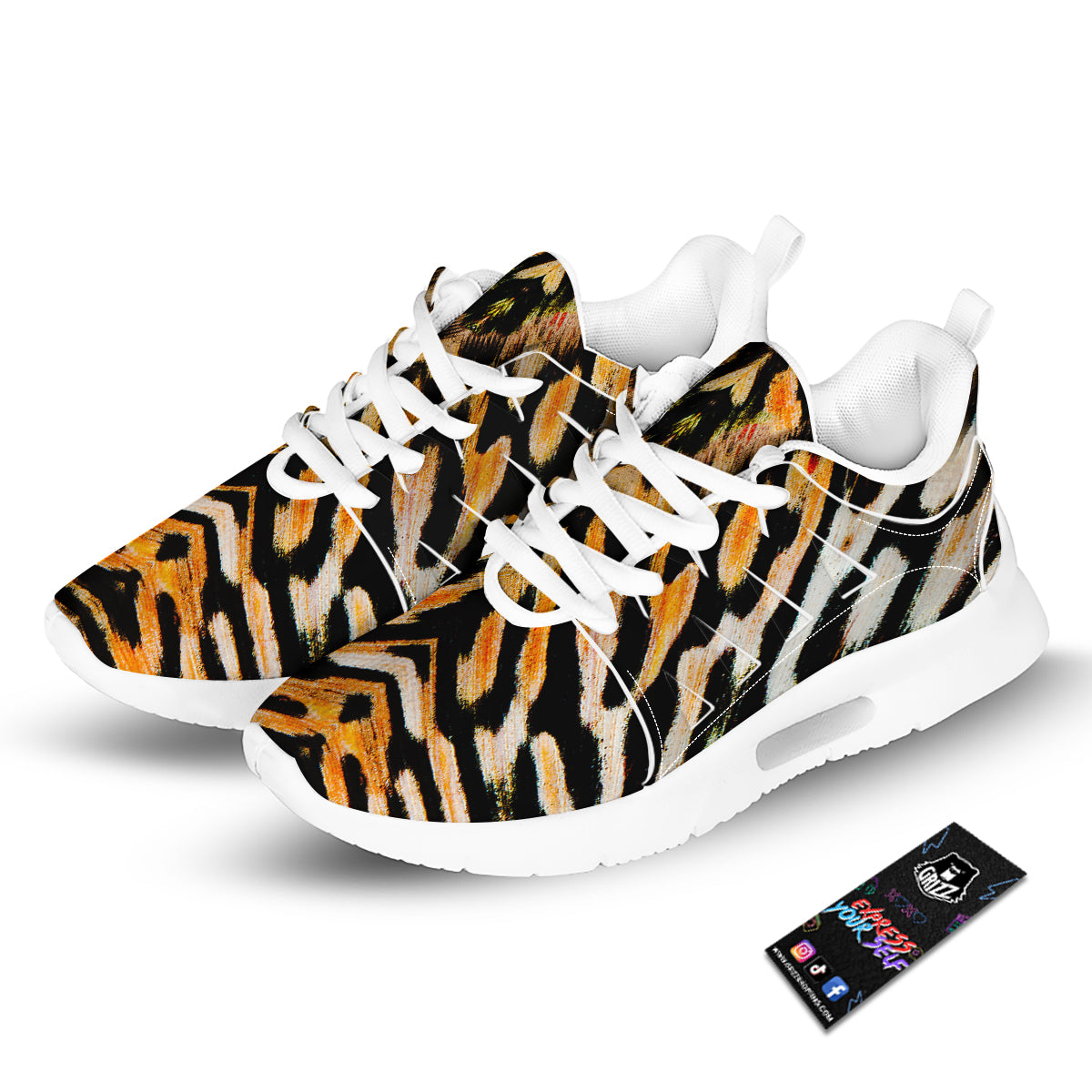 Butterfly Wing Skin White Orange Tiger Print Tennis Shoes-grizzshop