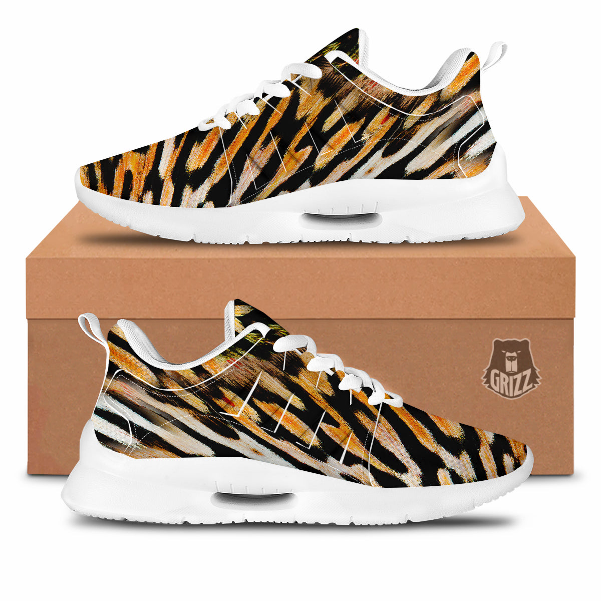 Butterfly Wing Skin White Orange Tiger Print Tennis Shoes-grizzshop