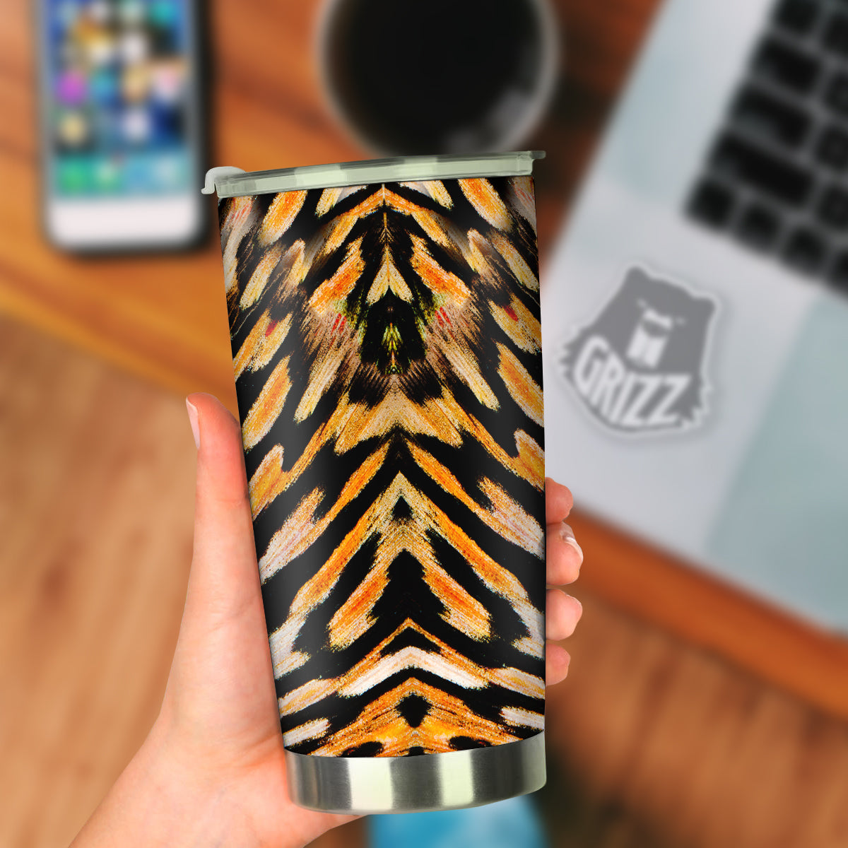 Butterfly Wing Skin White Orange Tiger Print Tumbler-grizzshop