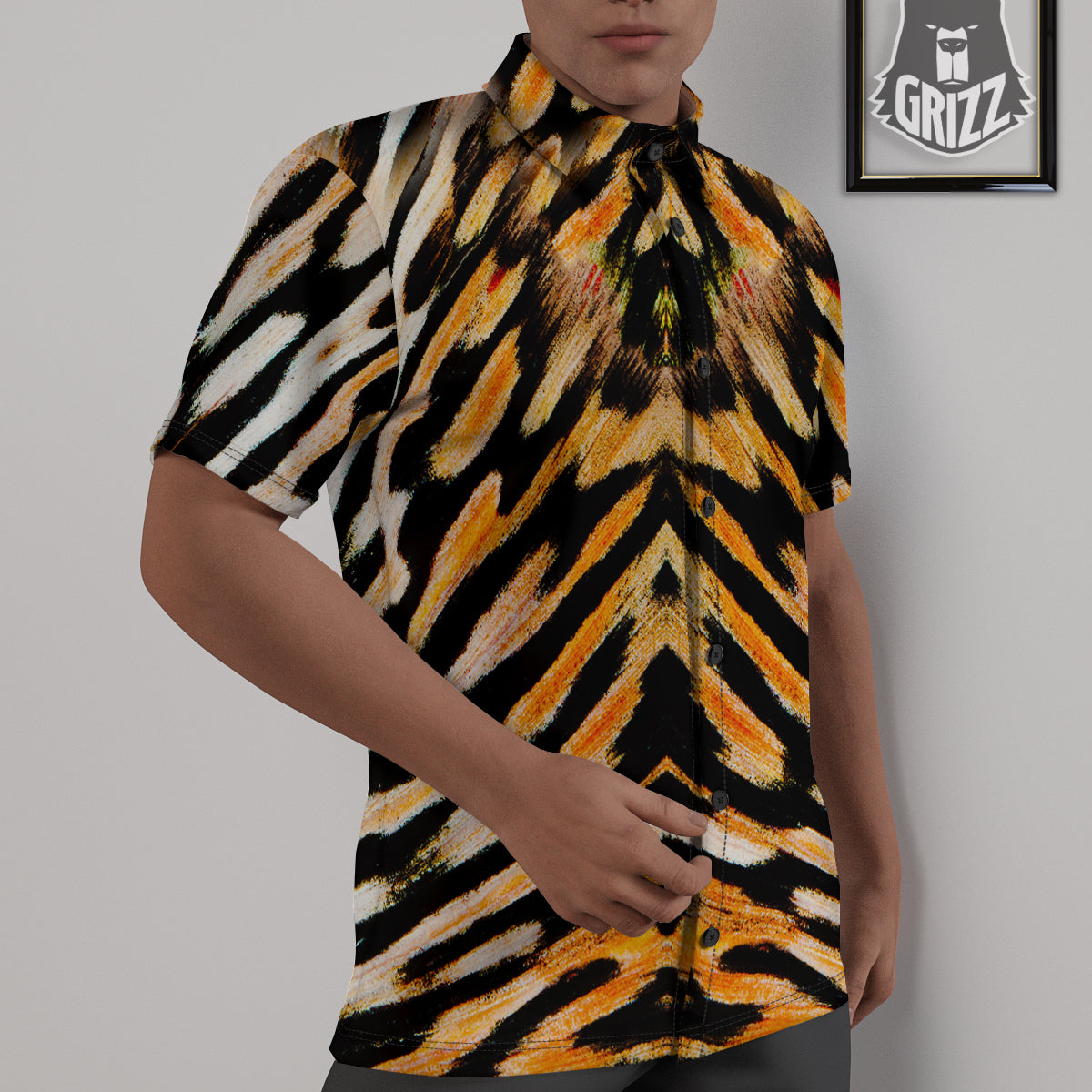 Butterfly Wing Skin White Orange Tiger Print Untucked Shirts-grizzshop