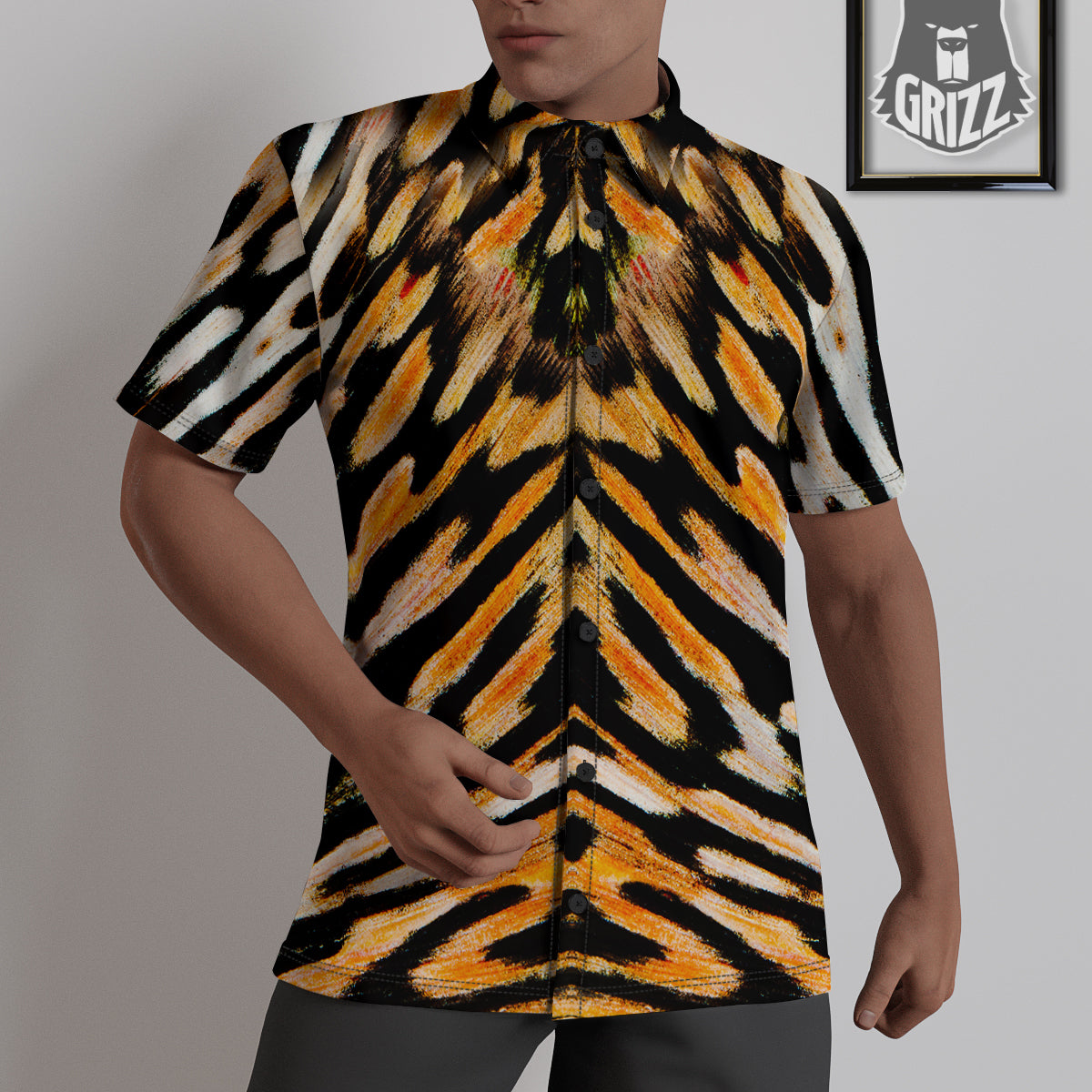 Butterfly Wing Skin White Orange Tiger Print Untucked Shirts-grizzshop